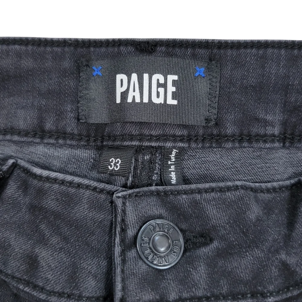 Paige Jeans Womens 33 Black Denim Leenah High Rise Slim Fit Wide Leg Destructed‎
